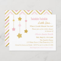 Faux Gold Pink Twinkle Little Star Baby Shower Invitation