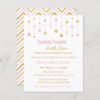 Faux Gold Pink Twinkle Twinkle Little Star Baby Invitation