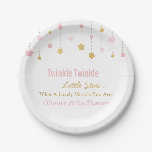 Faux Gold Pink Twinkle Twinkle Little Star Plates (Front)