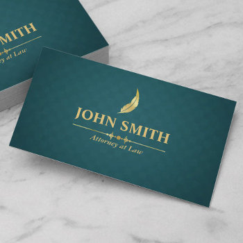 Faux Gold Plumage Dark Green Rhombus Lawyer Business Card by BlackEyesDrawing at Zazzle