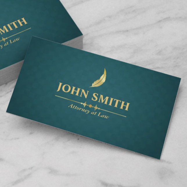 Faux Gold Plumage Dark Green Rhombus Lawyer Business Card (Creator Uploaded)