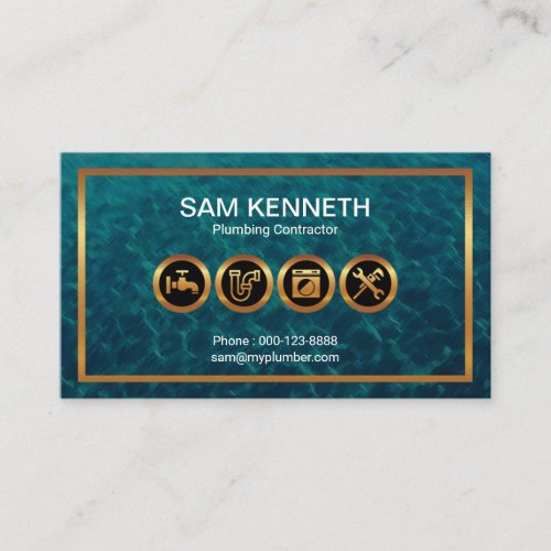 Faux Gold Plumbing Icons Border Flood Waters Business Card