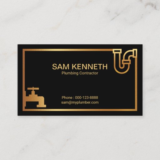 Customizable Faux Gold Plumbing Icons Creative Gold Border Business Card