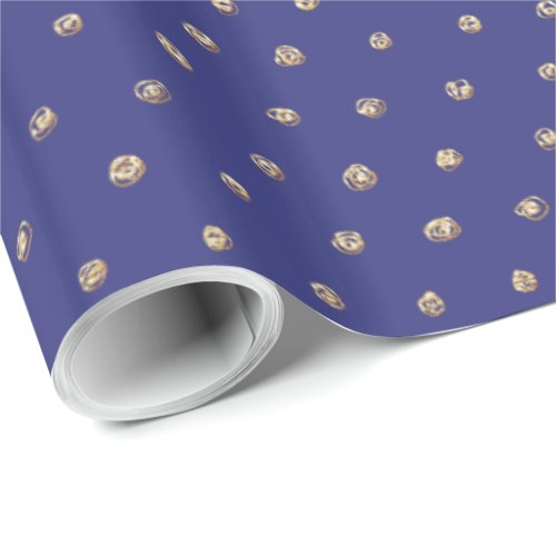 Faux Gold Polka Dots on Dark Periwinkle Blue Wrapping Paper