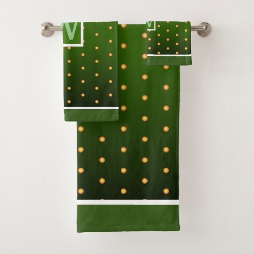 Faux Gold Polka Dots on Green Gradient Bath Towel Set
