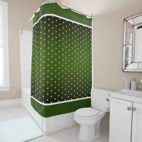 Faux Gold Polka Dots on Green Gradient Shower Curtain