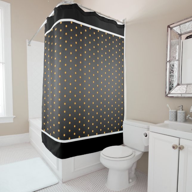 Faux Gold Polka Dots on Grey Gradient Shower Curtain (In Situ)
