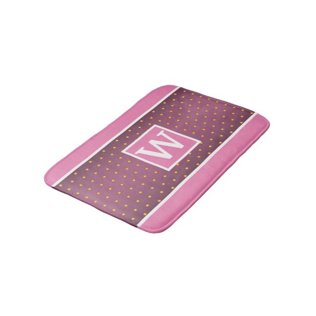 Faux Gold Polka Dots on Pink Gradient Bath Mat (Angled)