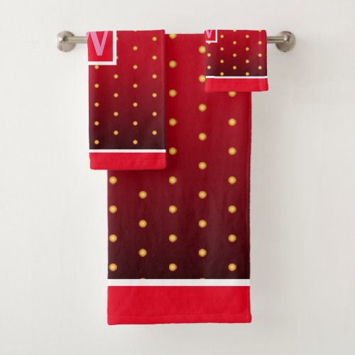 Faux Gold Polka Dots on Red Gradient Bath Towel Set
