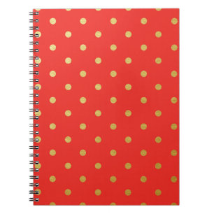 Faux Gold Polka Dots Red Metallic Notebook