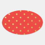 Faux Gold Polka Dots Red Metallic Oval Sticker at Zazzle