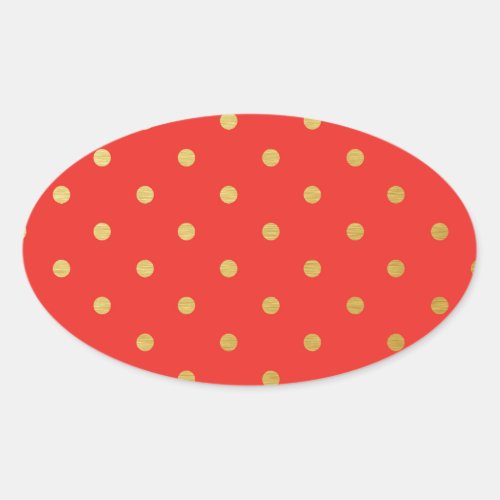 Faux Gold Polka Dots Red Metallic Oval Sticker