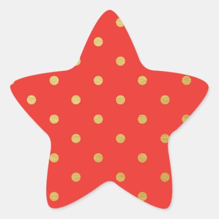 Faux Gold Polka Dots Red Metallic Star Sticker