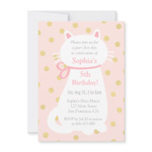 Faux Gold Polka Dots White Cat Birthday Party