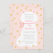 Faux Gold Polka Dots White Cat Birthday Party Invitation (Front/Back)