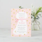 Faux Gold Polka Dots White Cat Birthday Party Invitation (Standing Front)
