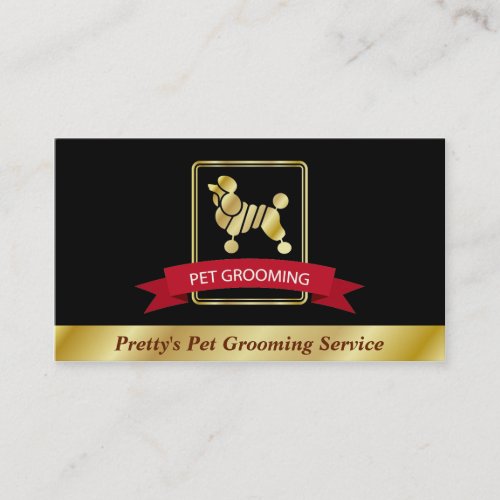 Faux Gold Poodle Pet Grooming Service Business Card