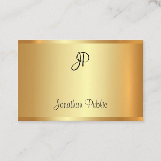 Faux Gold Professional Handwritten Monogram Modern Business Card (Front)