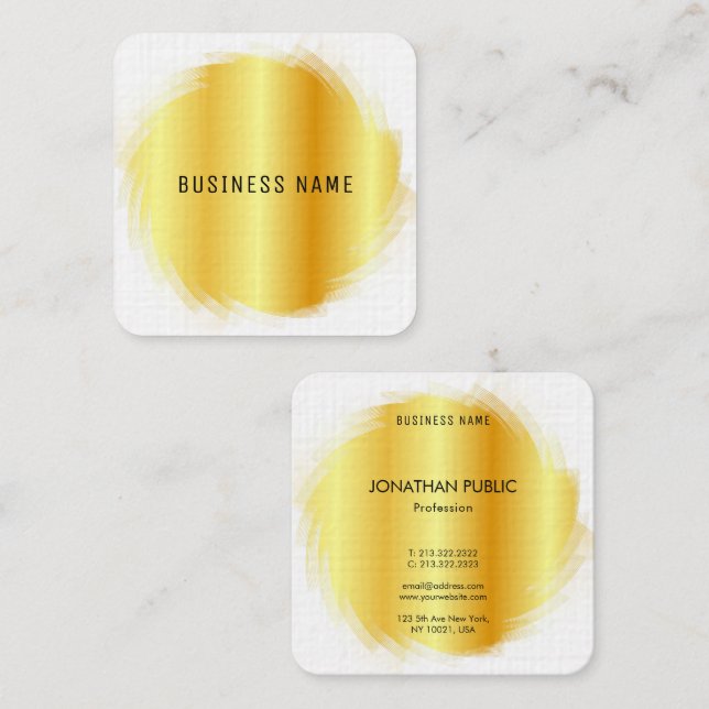 Faux Gold Professional Modern Elegant Template Square Business Card (Front/Back)