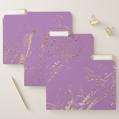Faux gold purple marble vein elegant foil shimmer file folder