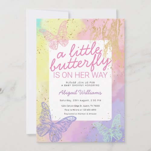 Faux Gold Rainbow Butterflies Girl Baby Shower Invitation