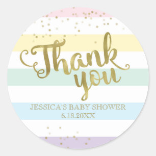 Faux Gold Rainbow Stripes Baby Shower Thank You Classic Round Sticker