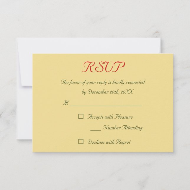 Faux Gold Red Green Holiday Christmas Wedding RSVP (Front)