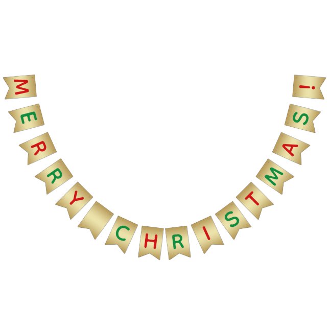 Faux Gold Red Green Merry Christmas Bunting Flags (All)