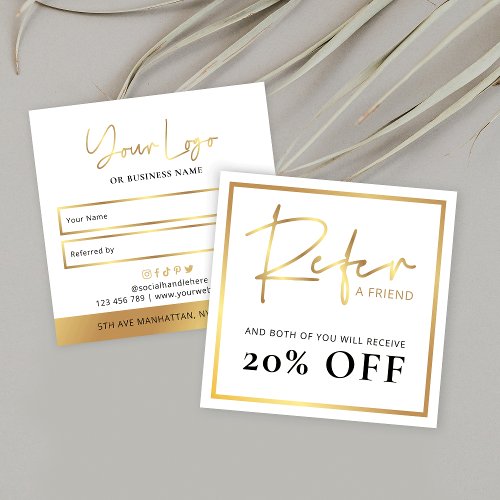 Faux Gold Refer A Friend Discount Business Logo Referral Card