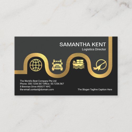 Faux Gold Road Map Logistic Icon Types Warehousing Business Card