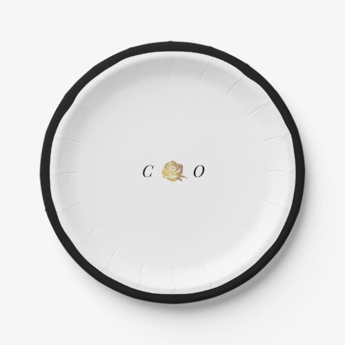 Faux gold rose black and white minimalist wedding paper plates