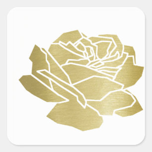 faux gold rose flower, pretty floral wedding square sticker