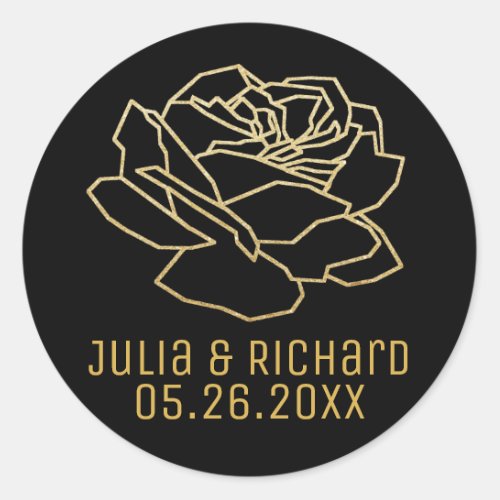 faux Gold Rose Flower with names Classic Round Sticker