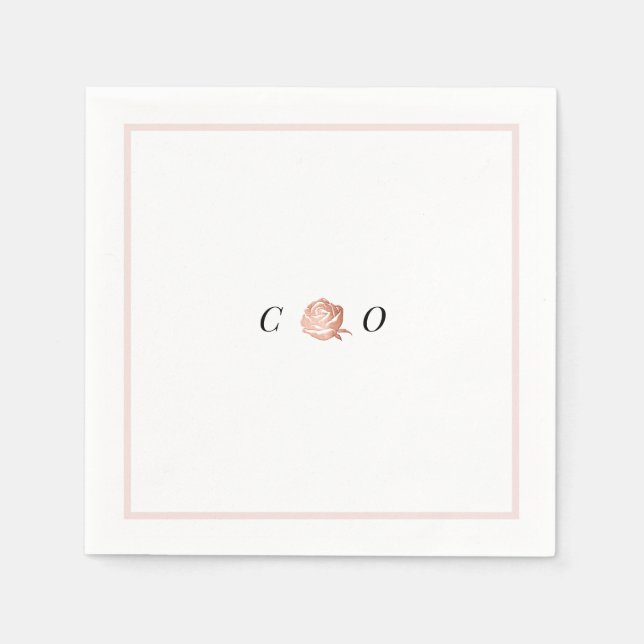 Faux gold rose monogram minimalist wedding napkins (Front)