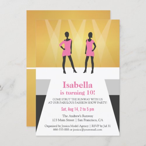 Faux Gold Runway Fashion Show Birthday Party Invitation