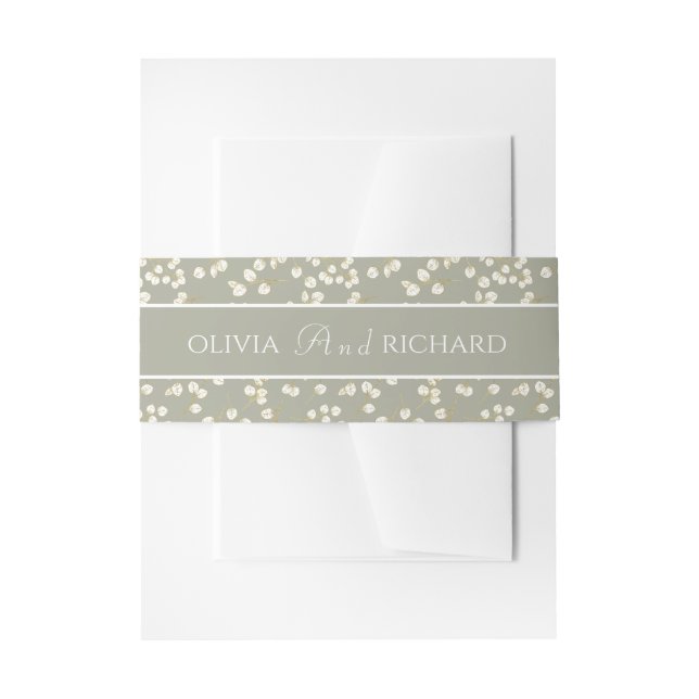 Faux Gold Sage Green Eucalyptus Greenery  Invitation Belly Band (Front Example)