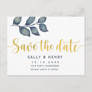 Faux gold save the date botanical Postcard