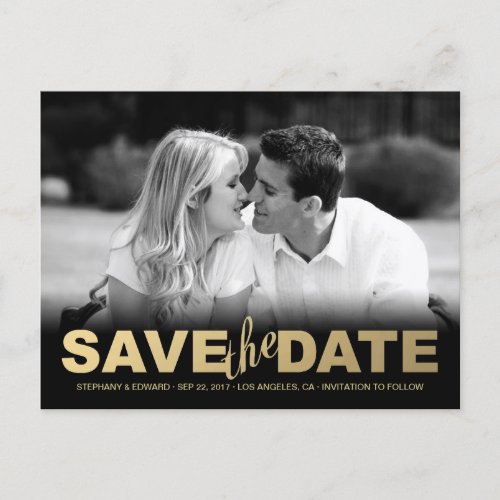 Faux Gold Save the Date Photo Postcard