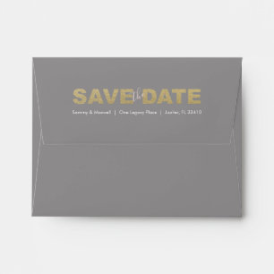 Faux Gold Save the Date Return Address Envelopes