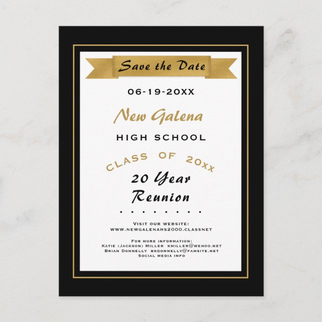 Faux Gold School Class Reunion Save the Date Announcement Postcard (Front)
