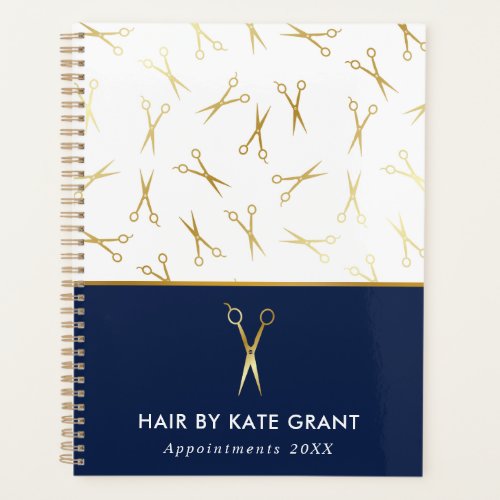 Faux Gold Scissor Blue Hair Stylist Appointment Planner