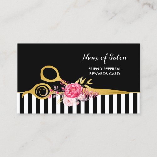 Faux Gold Scissors Pink Floral Hair Salon Referral