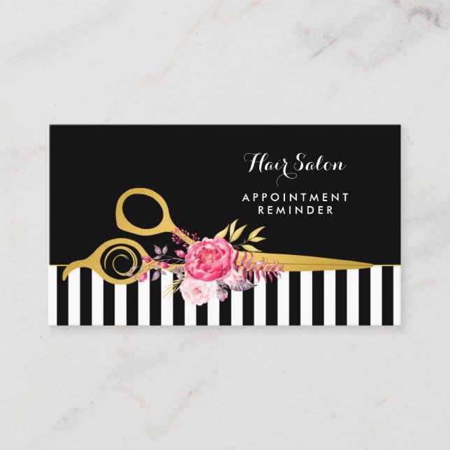 Faux Gold Scissors Pink Floral Salon Appointment (Front)