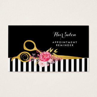 Faux Gold Scissors Pink Floral Salon Appointment Business Card