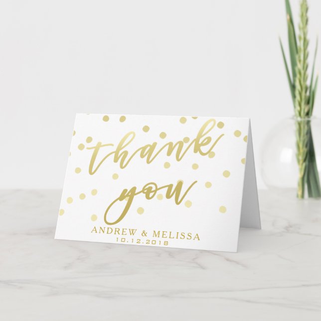 Faux Gold Script & Confetti - Thank You Card (Front)