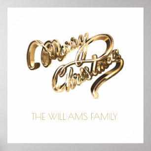 Faux Gold Script Elegant Merry Christmas Poster