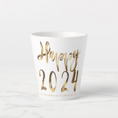 Faux Gold Script Happy 2024 New Years Latte Mug
