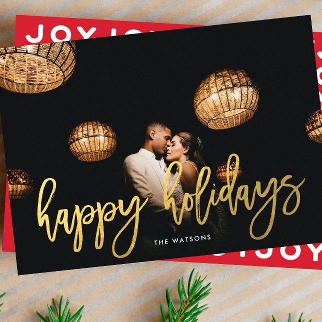 Faux Gold Script Happy Holidays Christmas Photo Holiday Card (Creator Uploaded)