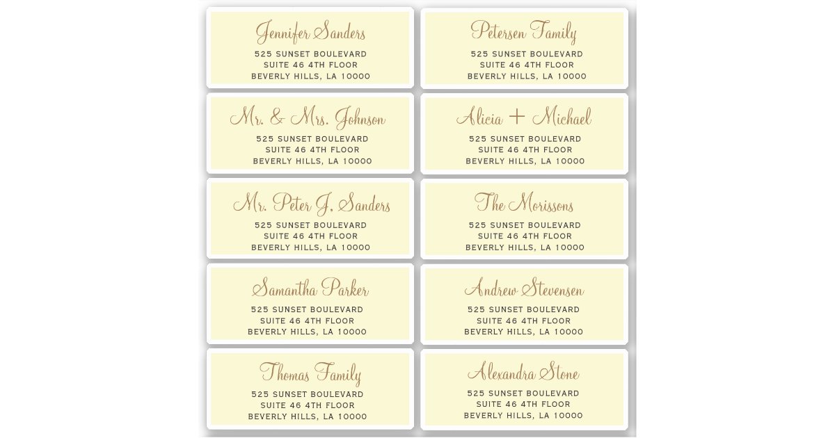Faux gold script individual guest address labels | Zazzle