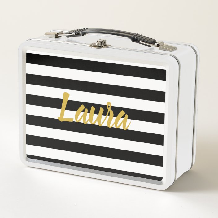 black and white striped lunch box